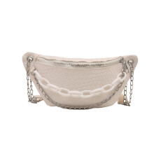 Fanny Pack for Women White PU Leather Woven Crossbody Bag with Adjustable Strap and Organized Pockets