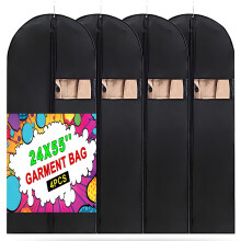 4 Pack Breathable Garment Bags 24x55 Inch Suit Covers with Zipper and Window for Travel and Storage (Black)