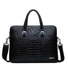 Men's Leather Briefcase Crocodile Texture PU Bag 14 Inch Laptop Convertible Messenger Bag Brown