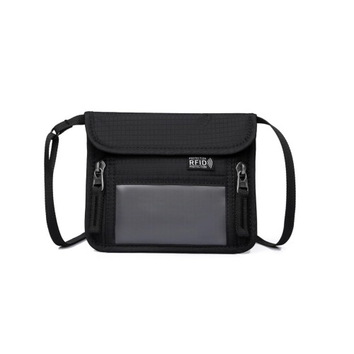RFID Passport Holder Travel Wallet Organizer with RFID Blocking Security, Water Resistant Nylon, Adjustable Strap, Black