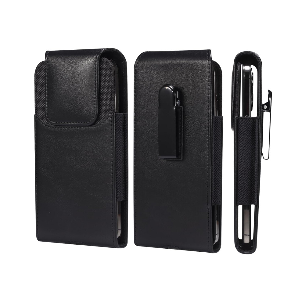 Leather Cell Phone Holster For Men, 7.2 Inch Belt Clip Phone Pouch With Magnetic Lock And Charging Access 9351714587334