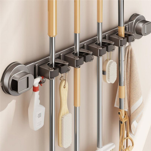 Suporte para Esfregão e Vassoura Moderno e Minimalista, Sem Impactos, com Fivela Fixa Resistente 2