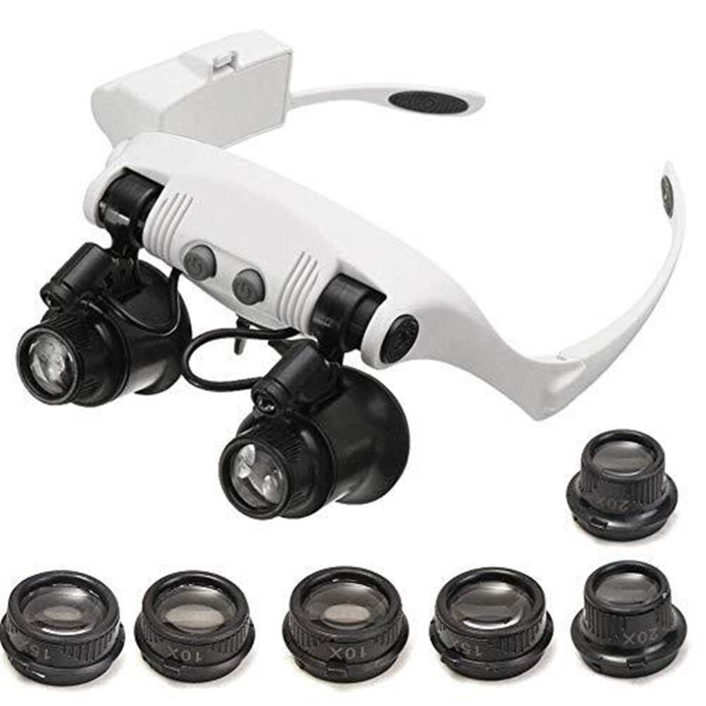 LED Headband Magnifier with 4 Replaceable Lenses, Handsâ Magnifying Glass for Jewelry and Watch