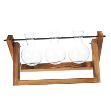 Hydroponic Glass Vase with Elegant Wooden Plant Stand, 360 Swivel Terrarium Bulb for Desktop Display