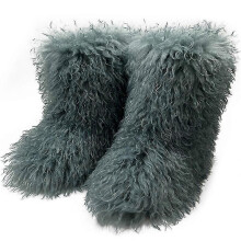 (SIZE 36, COLOR 4) Faux Fur Boots for Women Fuzzy Fluffy Furry Round Toe Suede Winter Boots Flat Shoes