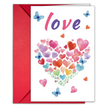 Romantic Valentine's Day Card for Wife Husband, Watercolor Heart Blank Greeting Card with Red Envelope