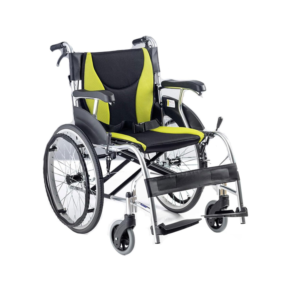 Aluminum Lightweight Folding Transport Wheelchair with Handbrake, Durable PU Wheels, Compact for Elderly Travel