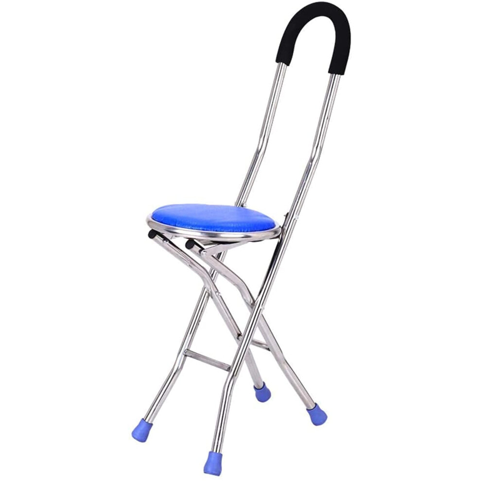 Folding Walking Cane with Seat, Adjustable Height 2 in 1 Tripod Chair for Seniors and Elderly