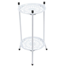 White Metal Plant Stand 2 Tier Flower Pot Holder with Neutral Finish for Indoor Outdoor Corner Decor