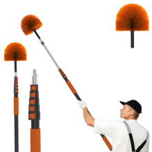 24FT Telescoping Cobweb Duster with Extension Pole, Washable Spider Web Brush for Ceiling and Corner Cleaning