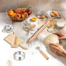 9Pcs Pasta Making Tools Set, Wooden Rolling Pin, Gnocchi Board, Ravioli Stamp Maker Cutter, Pastry Cutter Wheel