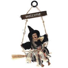 (black) Halloween Hanging Flying Witch With Broom Ornaments Door Wall Party Decoration