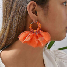 (Orange) Cotton Rose Petal Dangle Earrings For Women Fashion Luxury Jewelry For Wedding Party Statement