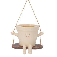 Cute Face Hanging Planter with Drainage Hole, Swing Succulent Pot for Indoor Outdoor Decor