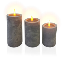 LED Candles with Timer, Set of 3 - Concrete Style