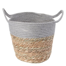 Rattan Woven Basket Planter with Dual Function Design, Nordic Minimalist Hanging Flower Pot, Grey Khaki