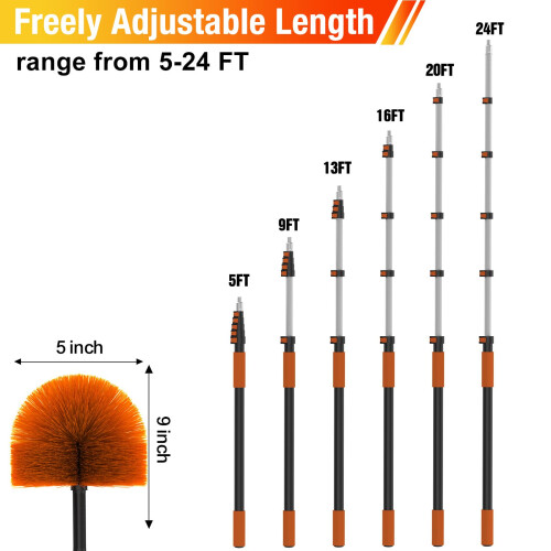 24FT Telescoping Cobweb Duster with Extension Pole, Washable Spider Web Brush for Ceiling and Corner Cleaning 2