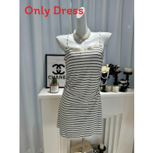 (BlackStripes,M)Ice Silk Women Summer Nightgown With Thin Fabric Short Style For Youth Relaxing