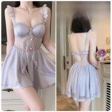 (Lavender,M)Women Satin Nightgown With Short Skirt And V Neck For Sleep And Comfort Lounge