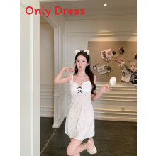(WhiteDots,L)Women Summer Ice Silk Nightwear Vneck Sleeveless Short Dress Breathable And Stylish
