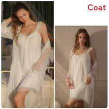 (WhiteCoat,XL)Robe courte femme Ă enfiler avec ourlet double couche et matiĂšre respirante salon pour