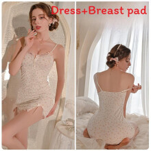 (White,XXXL)Silk Sleepwear For Women With Vneck Sleeveless Dress For Home Nightwear And