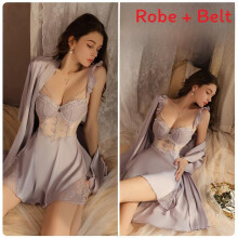 (TaroPurpleRobe,OneSize)Vestido para dormir satinado para mujer con aros de apoyo y tela transpirable para uso en el hogar y el salón