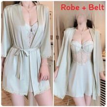 (AppleGreenRobe,OneSize)Robe de nuit femme satinée avec armatures de soutien et tissu respirant pour usage maison et salon