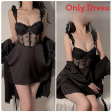 (BlackRobe,OneSize)Women Satin Sleep Dress With Supportive Underwire And Breathable Fabric For Home And Use Lounge