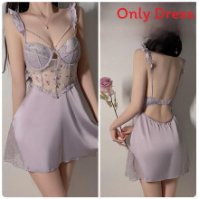 (TaroPurpleSleepwear,XXL)Vestido para dormir satinado para mujer con aros de apoyo y tela transpirable para uso en el hogar y el salón