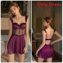 (PurpleTangSleepwear,L)Robe de nuit femme satinée avec armatures de soutien et tissu respirant pour usage maison et salon