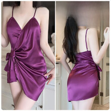 (PurpleRed,L)Vestido sin mangas de satén con diseño de cuello en V para mujer ropa de salón y dormir