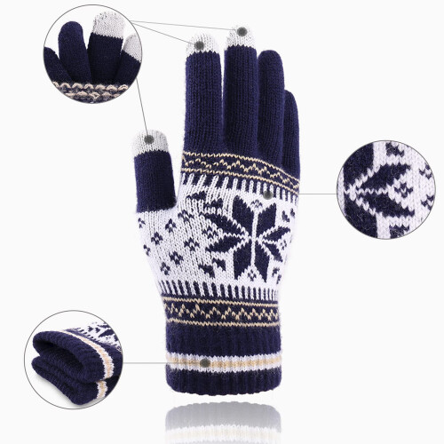 Touch Screen Winter Gloves Warm Stretch Knit Thermal Design with Snowflake Pattern for Running Driving 1
