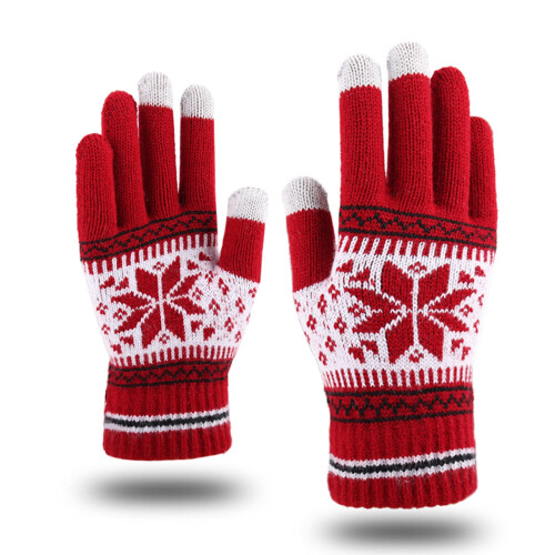 Touch Screen Winter Gloves Warm Stretch Knit Thermal Design with Snowflake Pattern for Running Driving