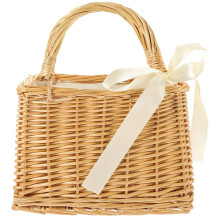 Light Brown Wicker Storage Basket Handwoven Durable Base Natural Decorative Look for Home Organization