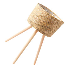Modern Woven Plant Basket with Wooden Stand Indoor Plant Stand for Living Room and Balcony Decor