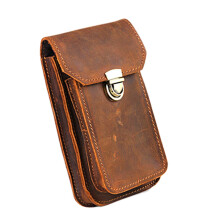 Men's Leather Belt Phone Pouch 5.5 Inch Retro Waist Bag with Clip for Travel and Outdoor