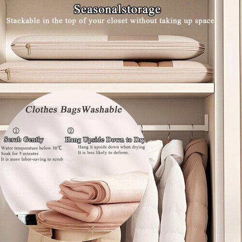 Space Saving Hanging Garment Bag with Self‑Compression Zipper for Coats and Down Jackets Pink M 2