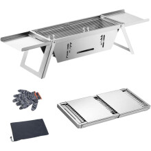 Foldable Camping BBQ Grill Stainless Steel Fire Pit with Adjustable Height and Carrying Bag for 2–5 People