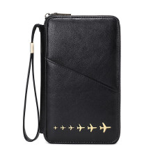RFID Blocking PU Leather Passport Holder Travel Wallet for Men and Women Black with Zipper Closure
