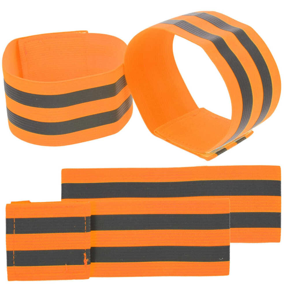 4Pcs Reflective Wristbands For Night Running, Visibility Orange Safety Armbands, Elastic Fit 9330225443865