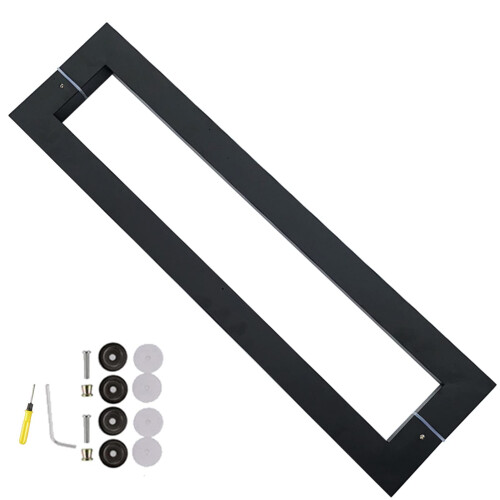 Black Stainless Steel Door Pull Handle Set, Modern Rectangular DoubleSided Grip for Sliding Barn Doors