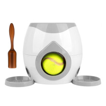 (Light Gray) Automatic Tennis Ball Launcher with Dog Feeder Interactive Funny Reward Game Training Tool for Dog Cat