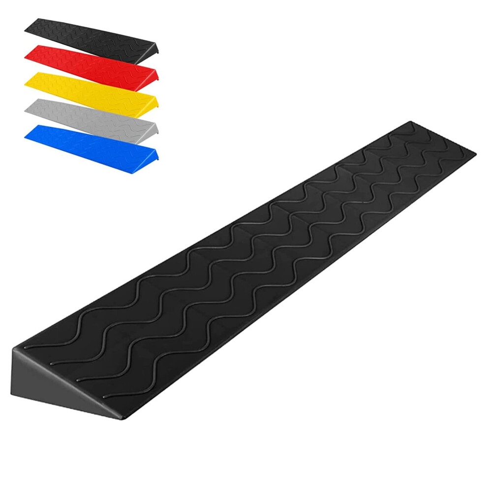 Black Pvc Threshold Ramp For Indoor Doorways, Cuttable Wheelchair Ramp With Nonslip Trimtofit Design, 39.4X3.9x1.2in