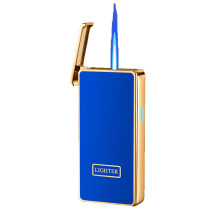 Smart VoiceActivated Butane Lighter, Windproof Jet Flame, Refillable Zinc Alloy Body, Blue Gift