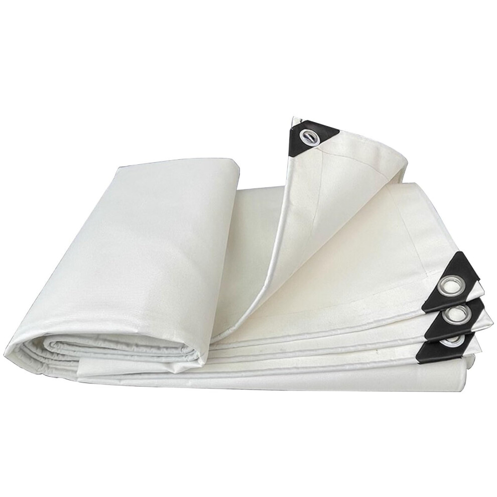 Heavy Duty Waterproof Tarp 13.1Ft X 13.1Ft White Pvc Canvas Tarpaulin Cover With Grommets, Uv And Tear Resistant For Outdoor Use 9771547964285