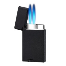 Butane Torch Lighter, Adjustable Triple Jet Flame, Refillable Metal Design with Fuel Window for Camping and Candles (Black)
