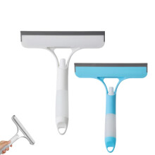 3in1 Window Squeegee with Builtin Spray Bottle and Scrubber for Glass, Tiles, Bathroom Cleaning (White Blue)