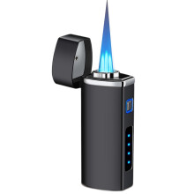 Butane Torch Lighter with Visible Fuel Window, Windproof Refillable Flame for Candles and Fireplaces Black