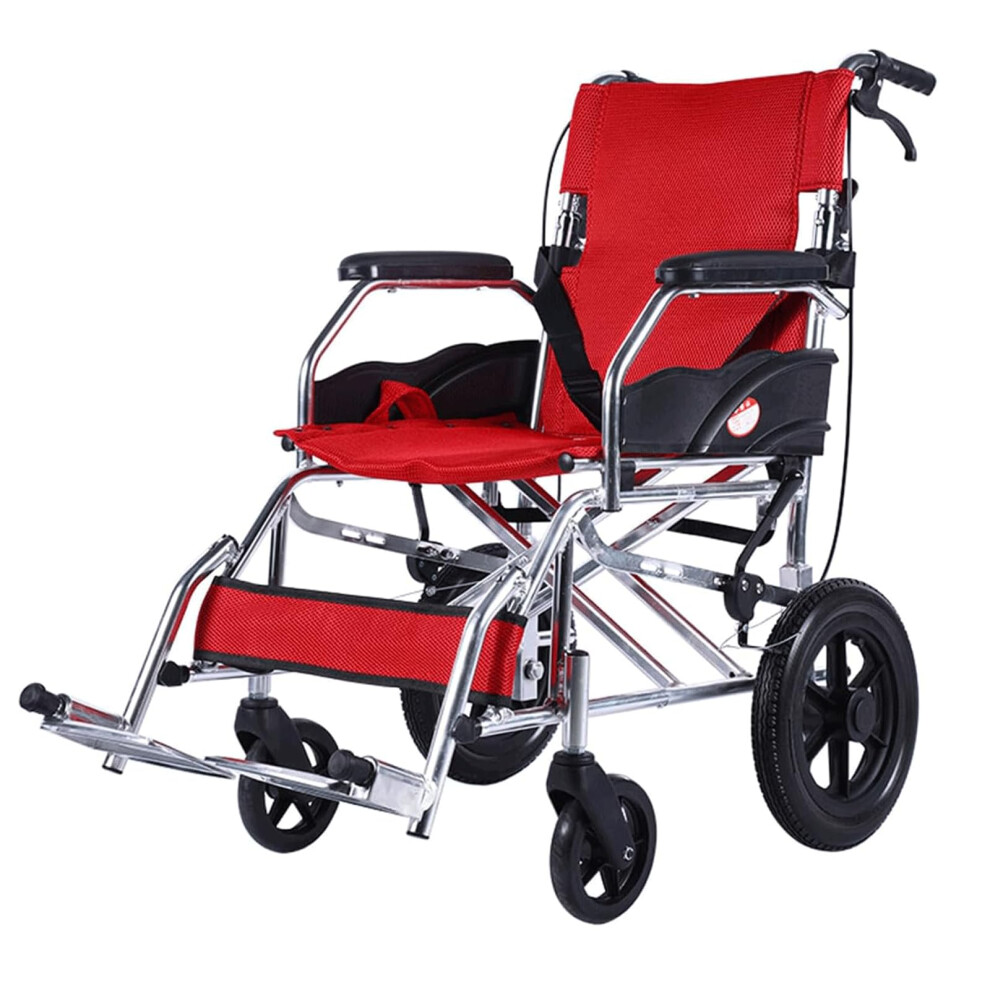 Lightweight Folding Aluminium Alloy Transport Wheelchair with Handbrakes, Safety Belt and Breathable Seat